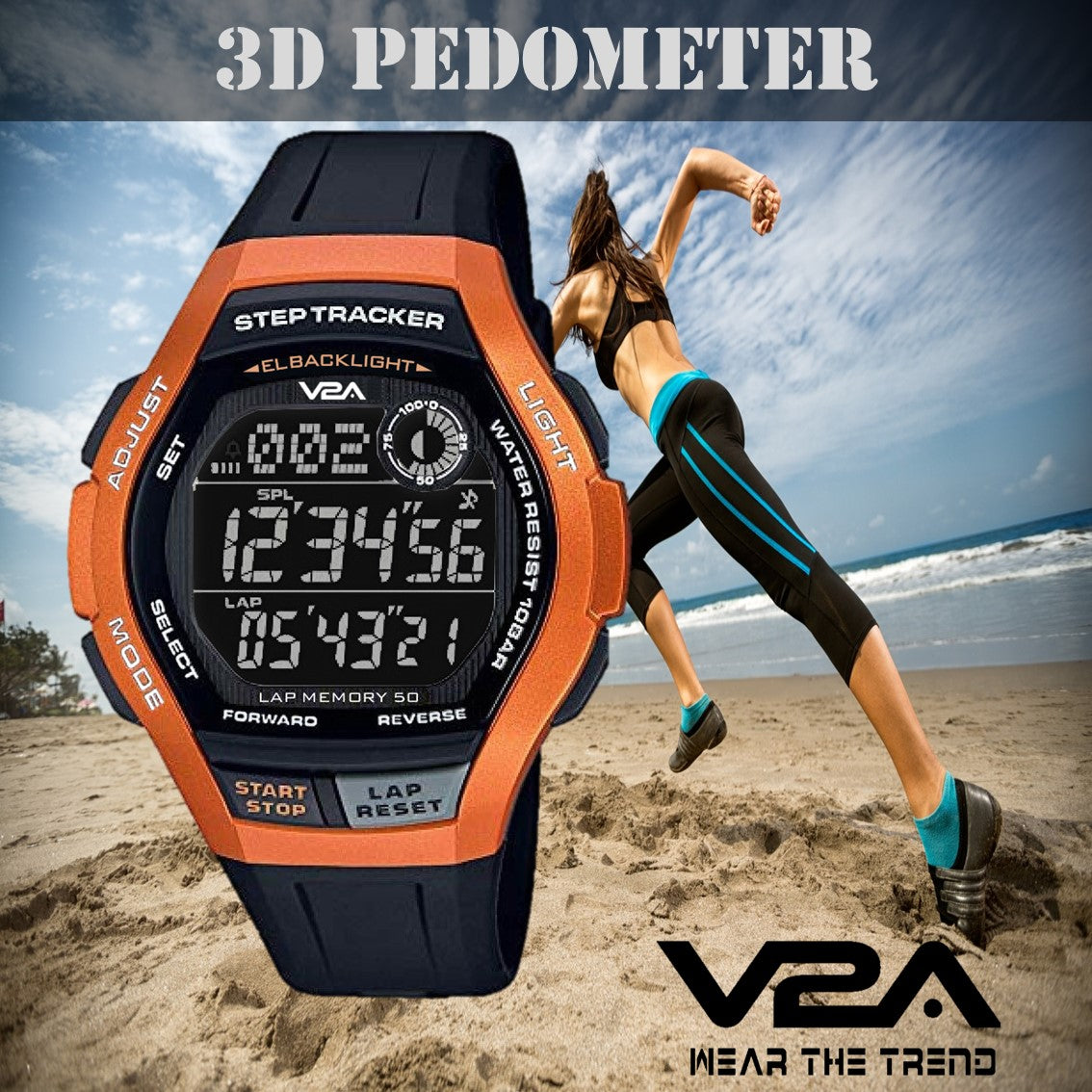 V2A STEPO 3D Pedometer Digital Sports Watch