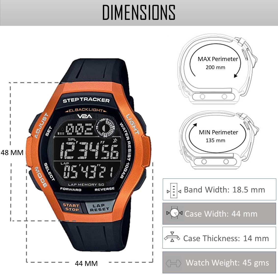 V2A STEPO 3D Pedometer Digital Sports Watch